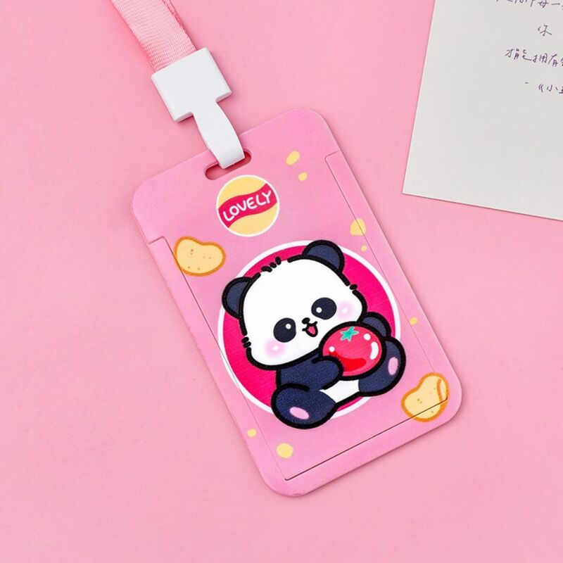 Cute Panda Printing Card Cover Lanyard Card Holder Strap For Students Cards Bus Bank ID Meal Cards Protectors Cover