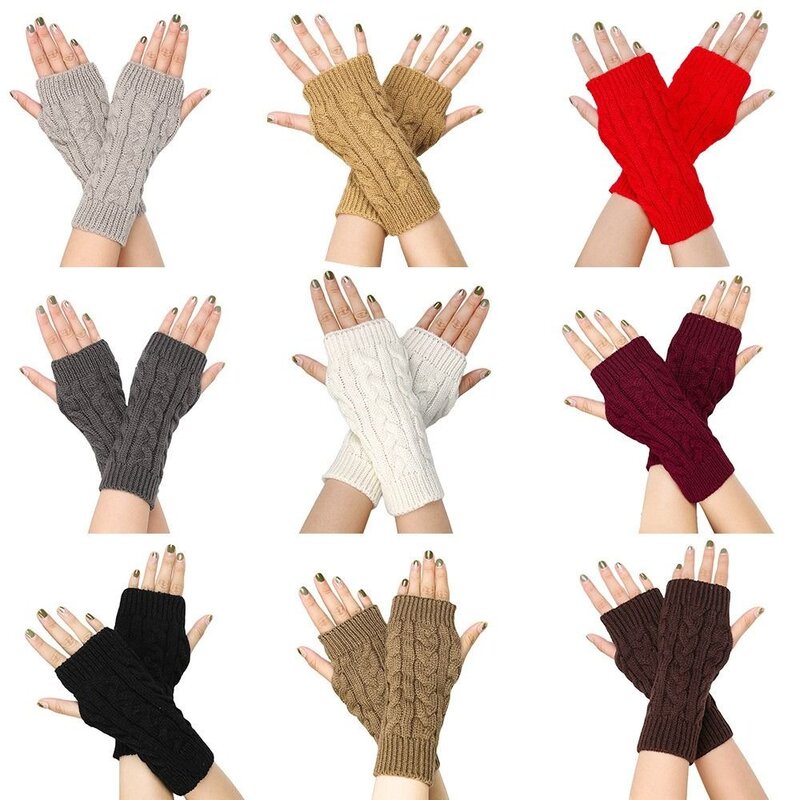 Korean Half Finger Twists Gloves Winter Warm Wool Knitted Gloves For Women Men Simple Outdoor Cycling Riding Short Mittens