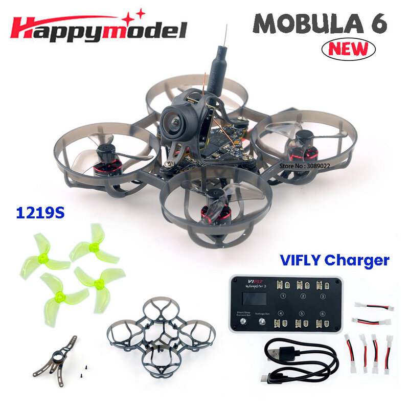 HappyModel Mobula6 Drone Whoop mikro, Drone Whoop mikro FPV Ultra ringan 1S 65mm 2024 GHz SuperX ELRS 800TVL 2.4 mW 400 KV28000 peningkatan