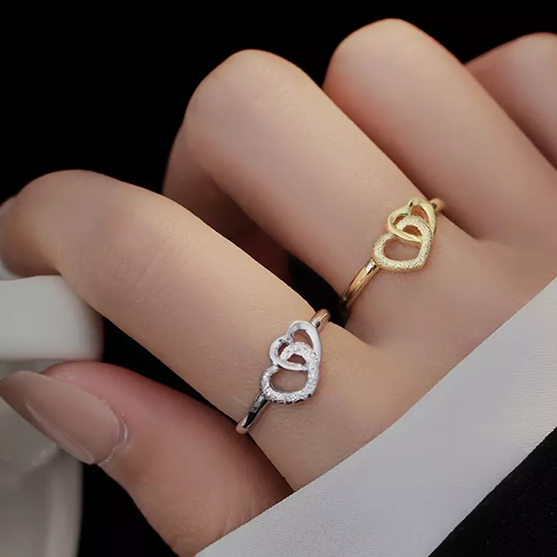 Monkton 925 Sterling Silver Vintage Love Ring for Women Frosted Opening Adjustment Heart Finger Ring Wedding Party Gift