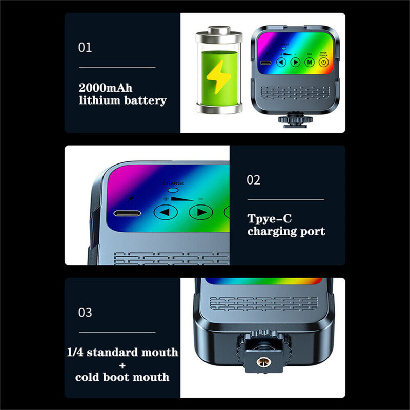 LEDカメラライトパネル,調整可能な高輝度,写真照明,5W, 3000-6000k