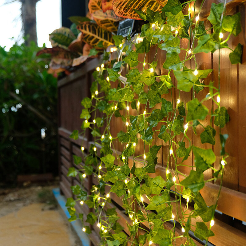 Impermeável verde folha luz ao ar livre, energia solar, fada guirlanda, luzes de corda para quintal, jardim, festa, casamento, 2-10m, 100LED