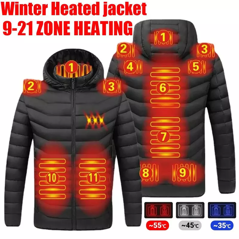 Jaqueta aquecida para homens e mulheres, jaqueta de aquecimento elétrico Smart USB, jaqueta térmica, jaqueta de inverno, jaqueta quente ao ar livre, zona 9-21