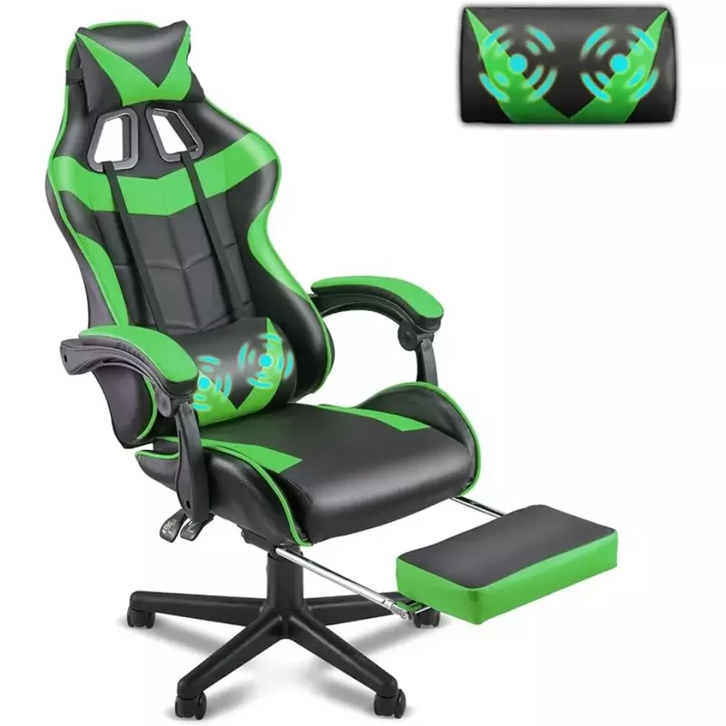 Cadeira ergonômica do jogo com encosto de cabeça ajustável e apoio lombar, Jungle Green, Chaise Gaming Chairs, frete grátis