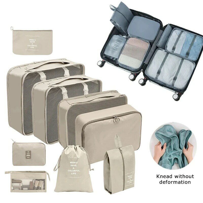 Tas penyimpanan Organizer perjalanan, 7/8/9 buah Set baru, tas penyimpanan koper kapasitas besar, Set pengatur pakaian, kantong sepatu