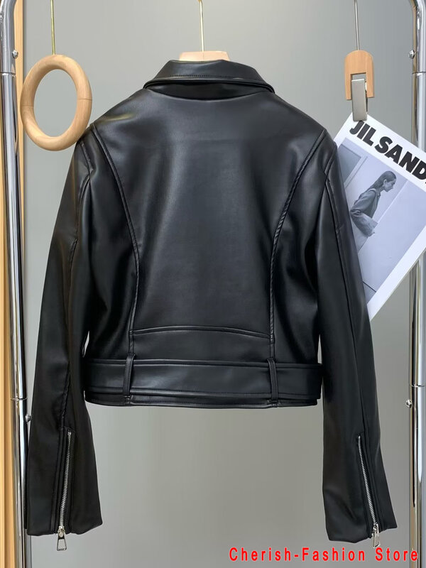 Новое поступление 2023, брендовые мотоциклетные кожаные куртки, черная кожаная куртка, женское кожаное пальто, облегающая куртка из искусственной кожи