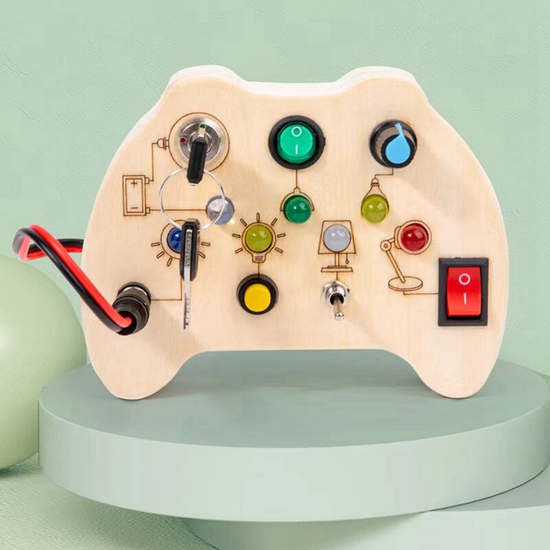 子供の木製モンテッソーリビジーボード、LEDライト、スイッチコントロールボード、感覚教育ゲーム、2〜4歳、耐久性のあるおもちゃ