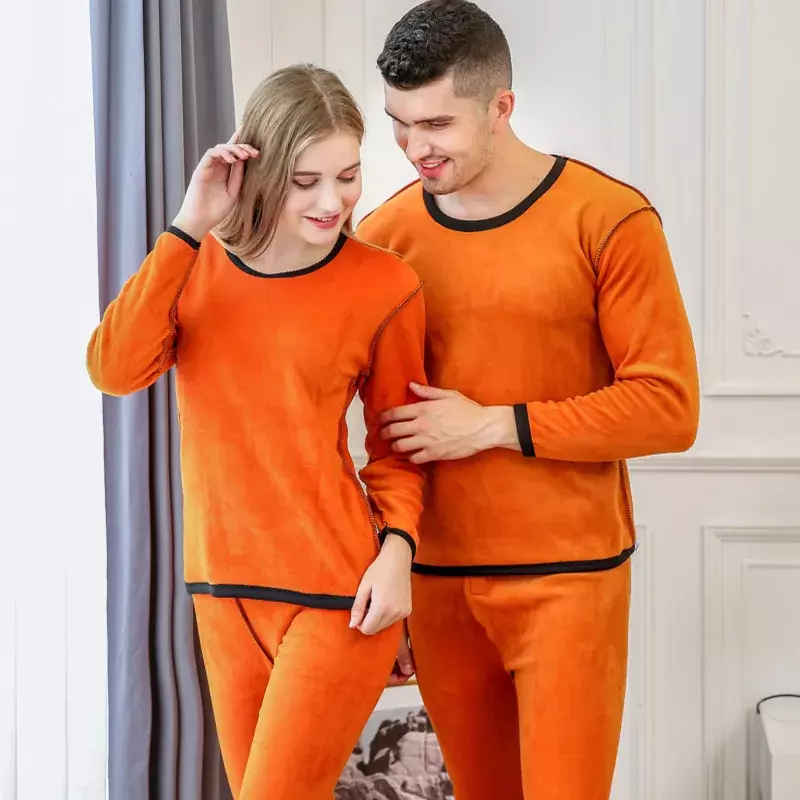 Ropa interior térmica gruesa de terciopelo para hombre y mujer, conjunto de pijamas en capas, camisa de fondo larga, pantalones cálidos, Invierno