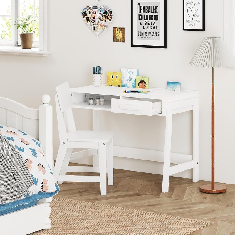 Wooden Children Study Table Kids Desk and Chair Set Student Writing Desk Computer Workstation for Bedroom & Study Room Furniture