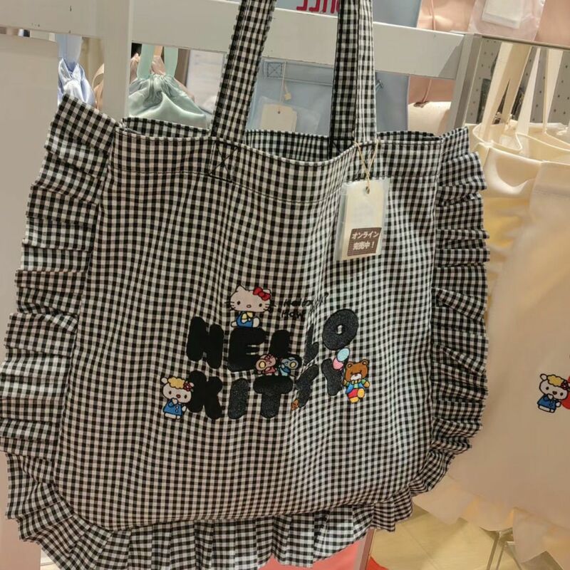 Bolsa Hello Kitty para menina, bolsa de ombro fofa, sacola de compras de alta capacidade
