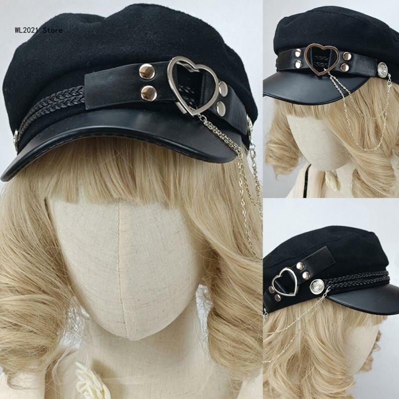 Cool Girl Felt หมวก Y2K หมวก Pilling ทน Punk Lady หมวกฤดูใบไม้ร่วงหญิง Headwear หมวกแปดเหลี่ยมพร้อมพู่โซ่