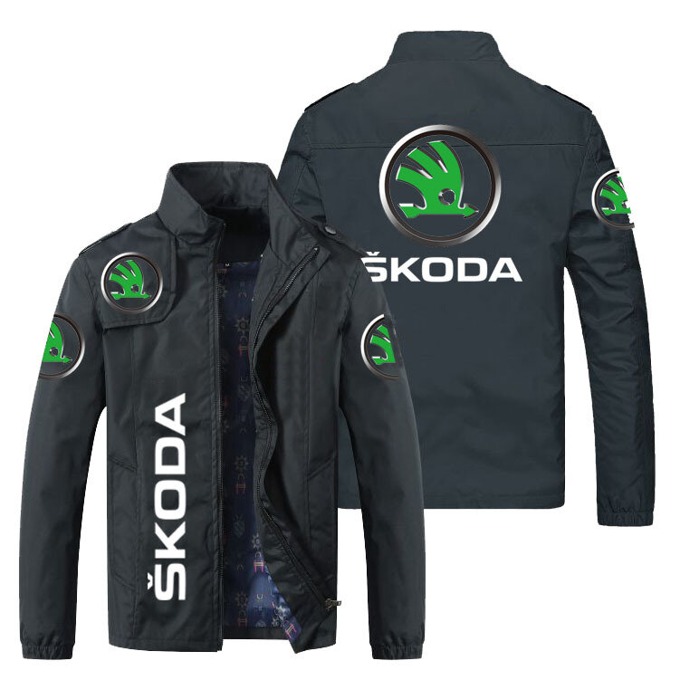 Jaket cetak logo Mobil Skoda Pria Musim Semi dan Musim Gugur jaket kardigan ritsleting pria Jaket fashion kasual