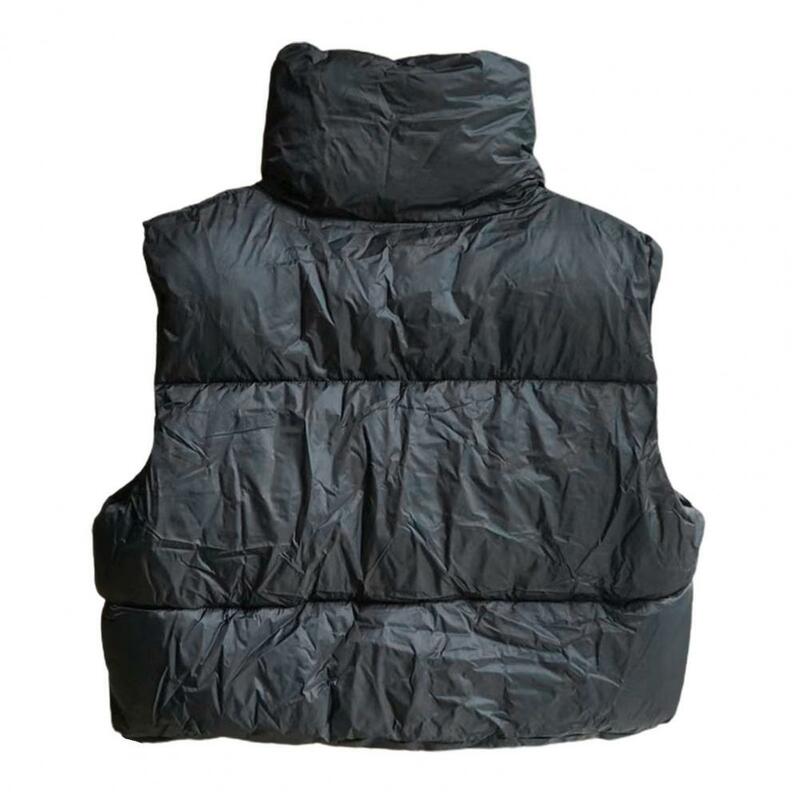 Colete de algodão monocromático para mulheres, casaco curto, gola, resistente a vento, colete externo, inverno