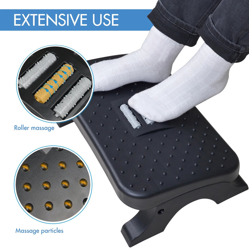 Under Desk Footrest Ergonomic Foot Stool with Massage Rollers Max-Load 120Lbs Desk Leg Rest Pain Relief for Home Office Work