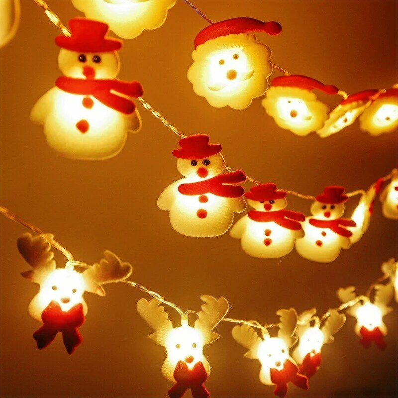 Natal Papai Noel Boneca LED String Light, Boneco de neve, Alce, Xmas Tree, Ornamentos pendurados, Decoração para casa, Feliz Ano Novo, 1.5m, 3m