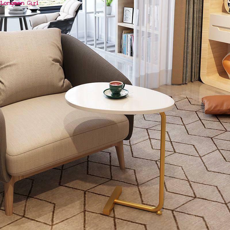 Mesa auxiliar moderna Simple portátil, mesa de esquina de sofá de Arte de hierro, mesita de noche perezosa, lectura, mesa de té de café ovalada, muebles para el hogar