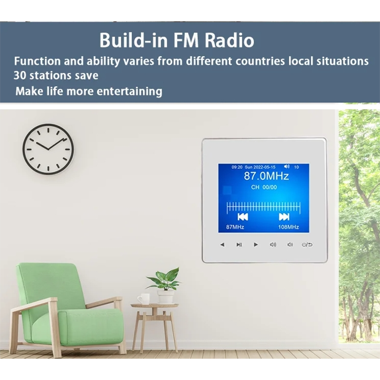FM Home Theater e Hotel Audio Player, Amplificador de Parede, Bluetooth 5.0, Cartão TF, 2,8 "Touch Button, Indoor Background, Music System-J