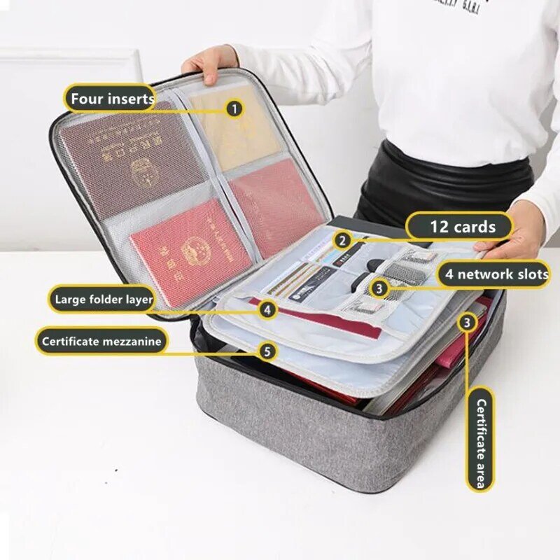 Document Organizer Briefcase A4 Folder Holder Men Women's Bag Cover Purse Passport Home Travel Safe Functional File Storage Case