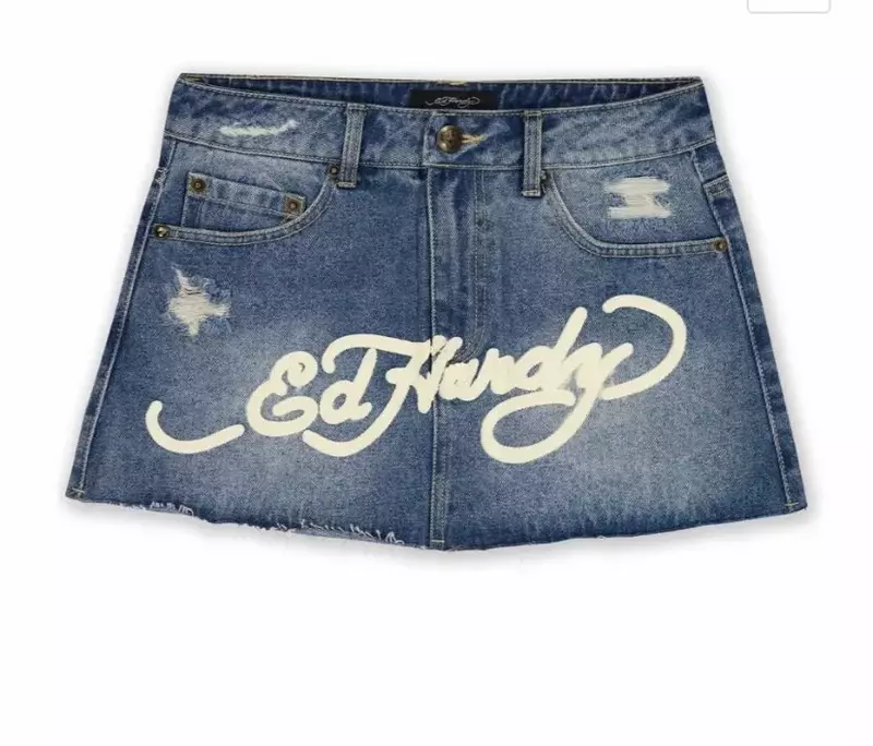 Spódnica w stylu Vintage Y2k damska gorąca dziewczyna gorąca słodka hiphopowega bluza z nadrukami niebieska jeansowa spódniczka nowa wysoka talia szczupła gotycka Mini krótka spódniczka