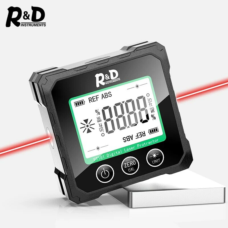Transportador láser Digital R & D PT180 PT181, Inclinómetro de medición de ángulo, caja de nivel láser 3 en 1, medidor de ángulo de carga tipo C para el hogar