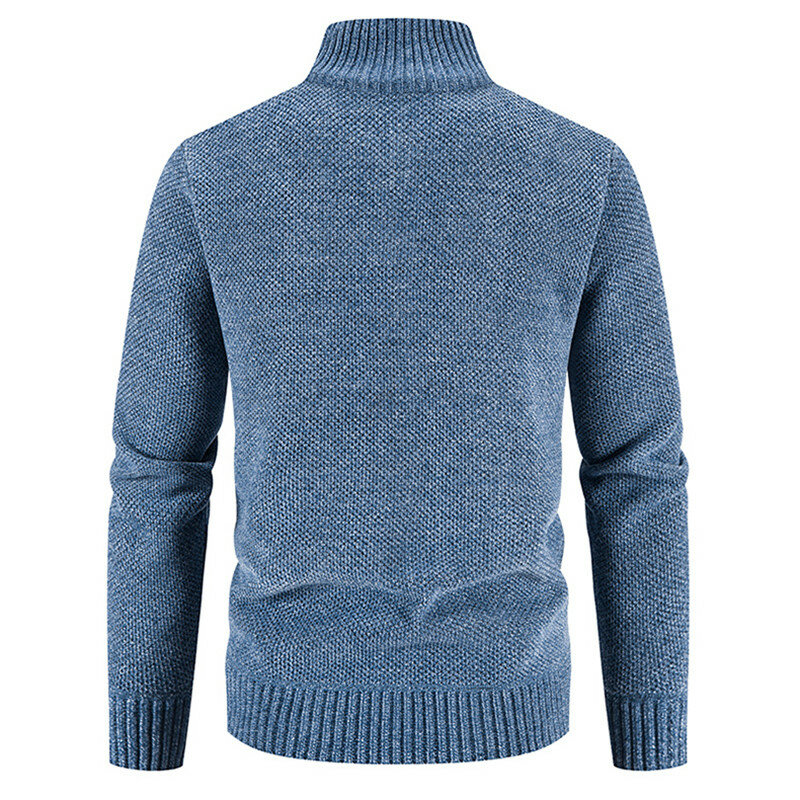 Sweter Musim Gugur Musim Dingin Baru Mantel Sweter Rajut Hangat Kardigan Bulu Pria Kerah Tegak Solid Mantel Rajut Ramping Ritsleting