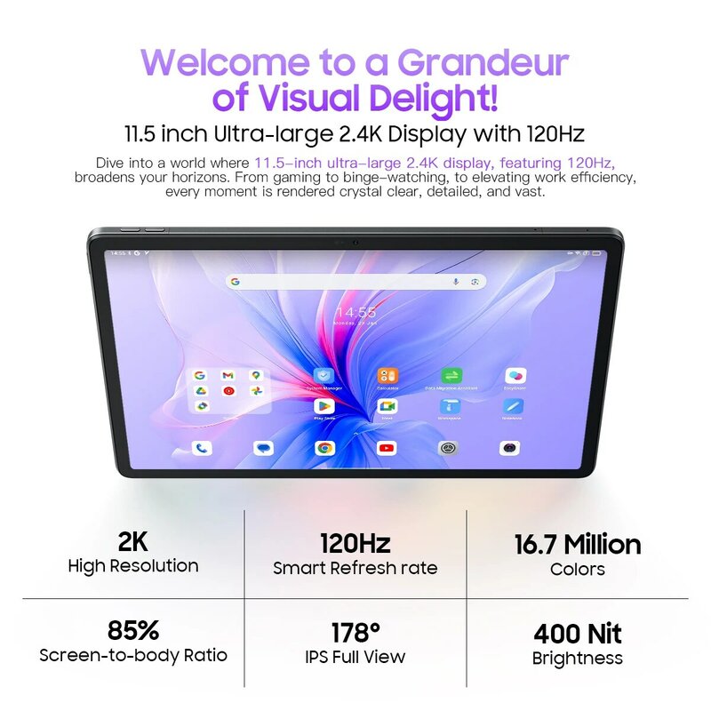 Blackview MEGA 1 Tablet PC 11.5 ''2K FHD + Display 120Hz Helio G99 12GB + 12GB RAM 256GB ROM 8800mAh baterai 33W 50MP 4G Tablet