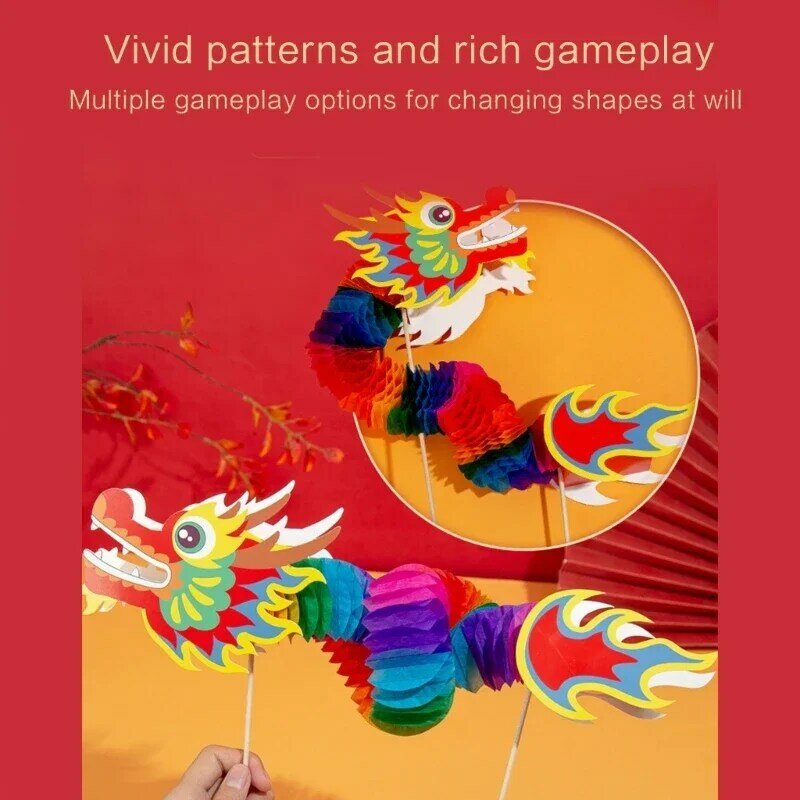 Kit d'artisanat d'art de la danse du dragon en papier du Nouvel An chinois, projet d'art de bricolage traditionnel pour la décoration de convocation culturelle pour les enfants