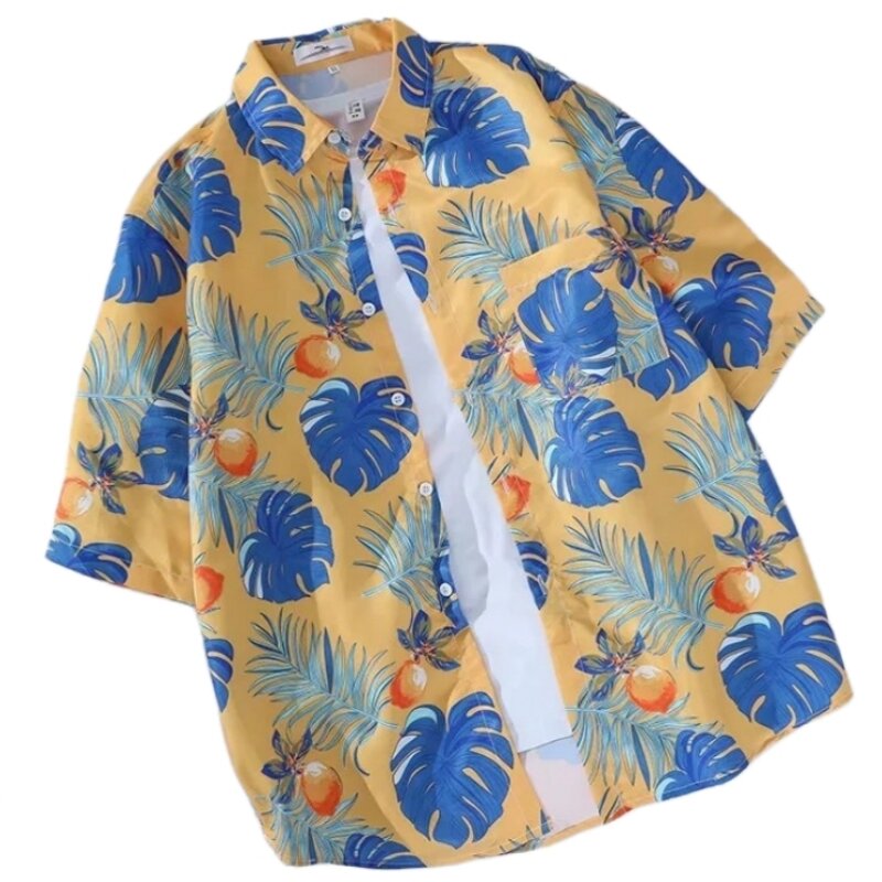 Летняя мужская Тонкая рубашка с коротким рукавом и цветочным принтом, модная Красивая свободная Гавайская пляжная рубашка, куртка
