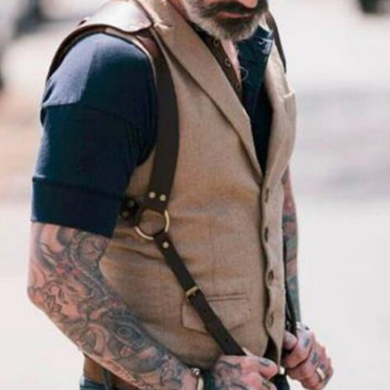Tirantes Vintage para hombre, correa de cuero PU, tirantes Punk, cinturón de pecho y hombro, accesorios de ropa de moda