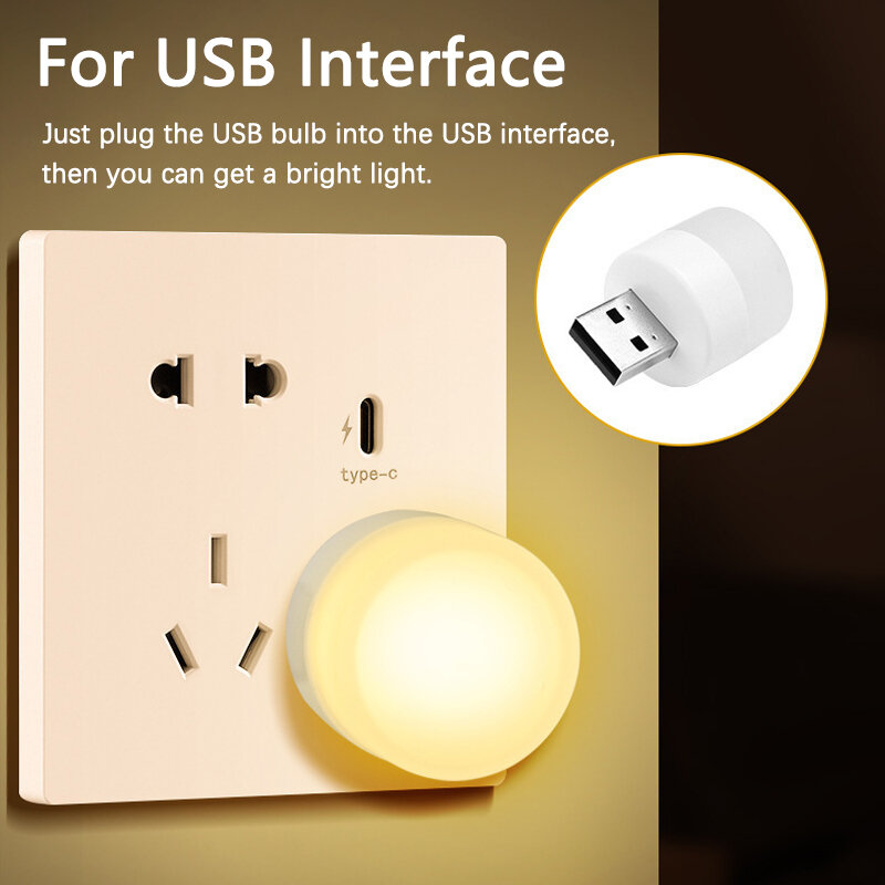 Mini USB Plug Lamp protezione per gli occhi LED Night Light regalo festivo ricarica USB piccola lampada rotonda per libri lampada da notte per camera da letto