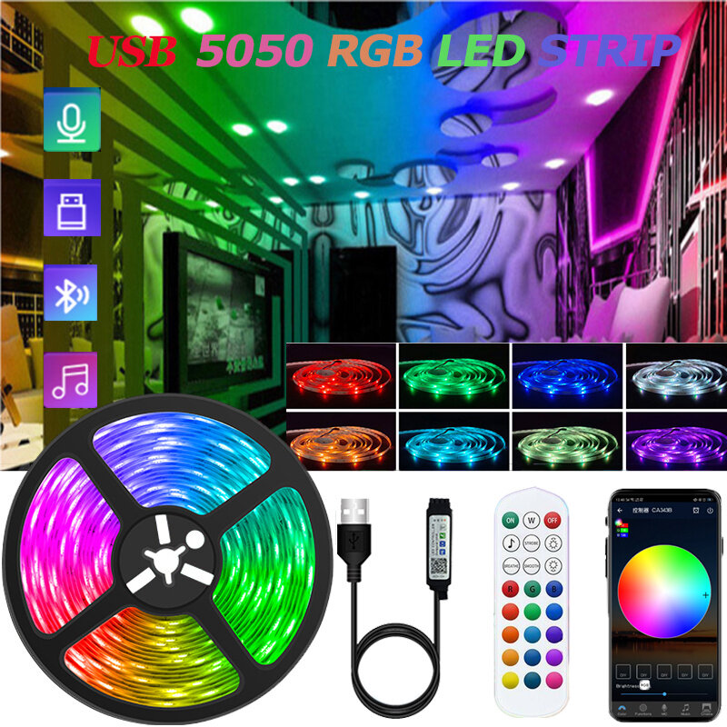 USB-лента, 5050 RGB, 5 м, Bluetooth-лента для освещения комнаты