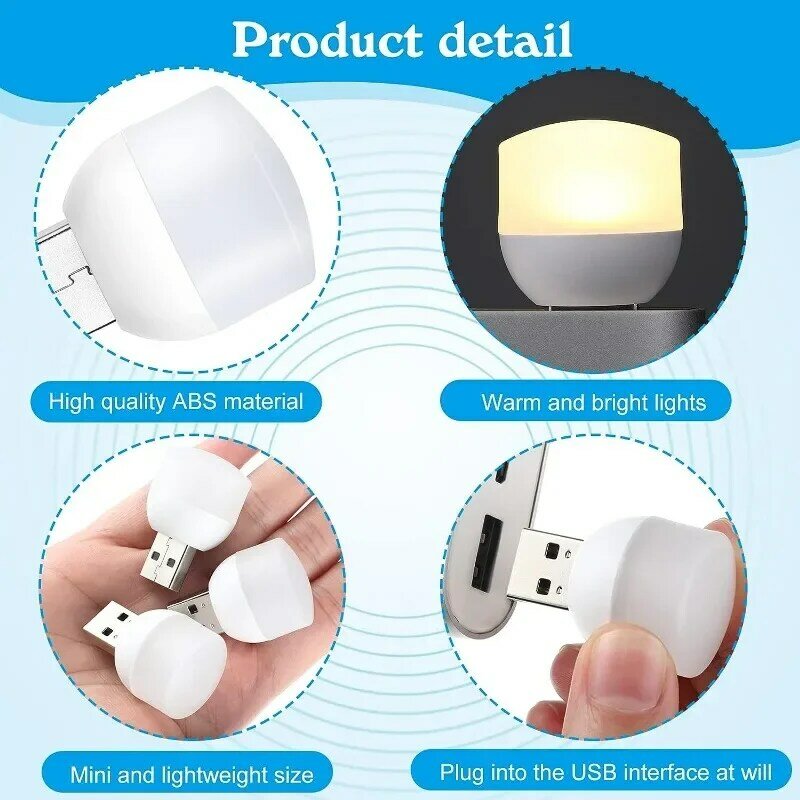 10/1pcs Mini USB Plug Lamp LED Night Light Computer Mobile Power Charging Night Lamp Warm White Eye Protection Book Read Light