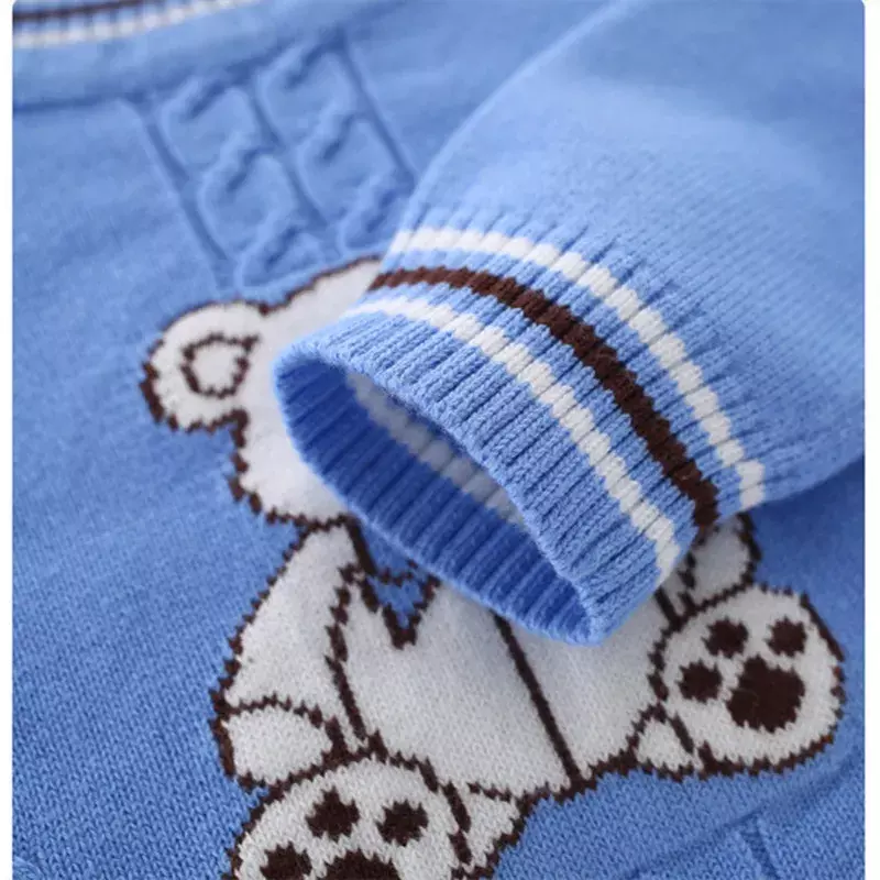 Knitted Sweater Clothes Sets for Kids Baby Boys Girls Bear Printed Knitwear Pullover Tops Long Pants Children Casual Outerwears