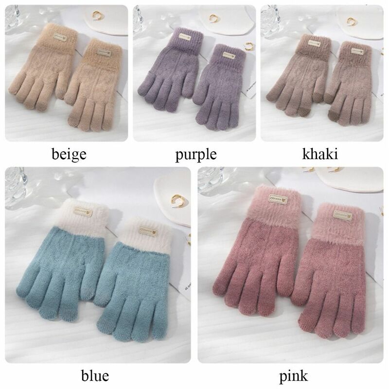 Gruba dzianina rękawiczki śliczny ekran dotykowy odporne na zimno wszystkie rękawiczki na palce wiatroszczelne krótkie rękawiczki męskie kobiety