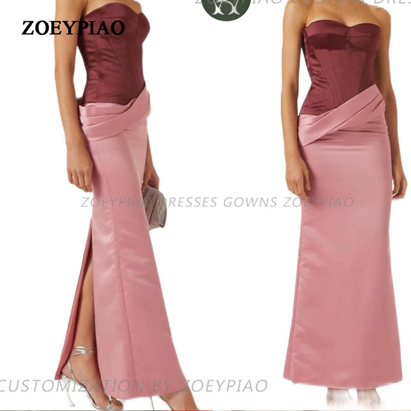 Sexy rot/rosa Satin zurück Schlitz Ballkleider Falte lange ärmellose benutzer definierte lässige formelle Abendkleid Frauen Party kleider 2024