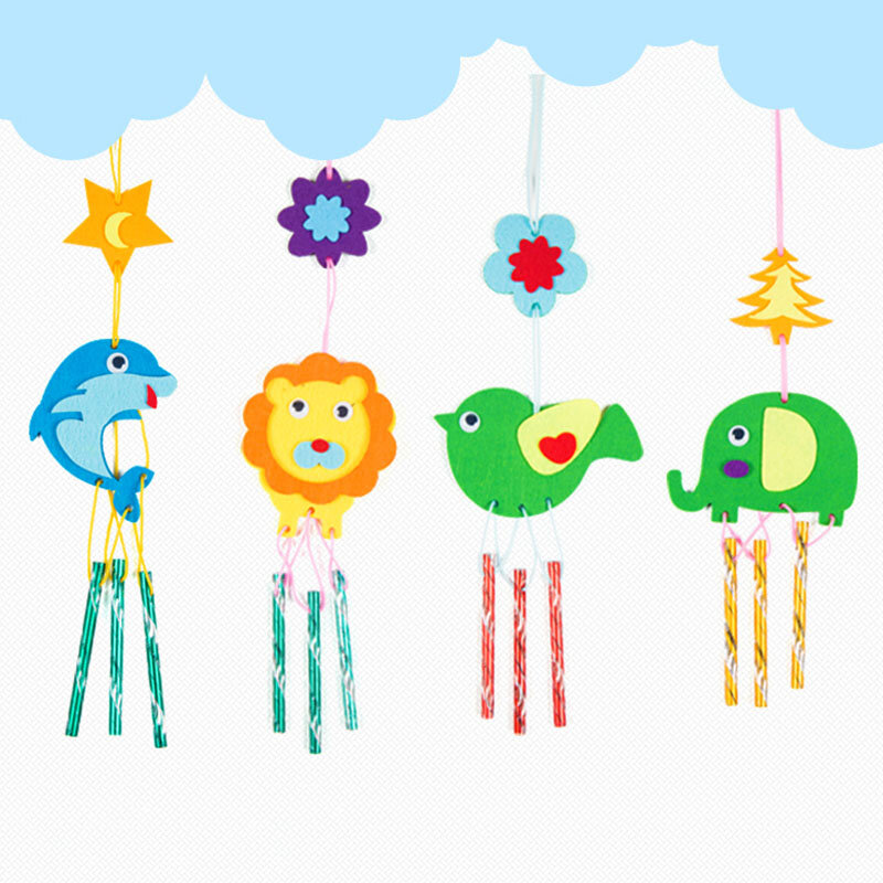 1Set mainan lonceng angin anak-anak, buatan tangan DIY pola kartun Aksesori taman kanak-kanak stiker gantung lonceng angin