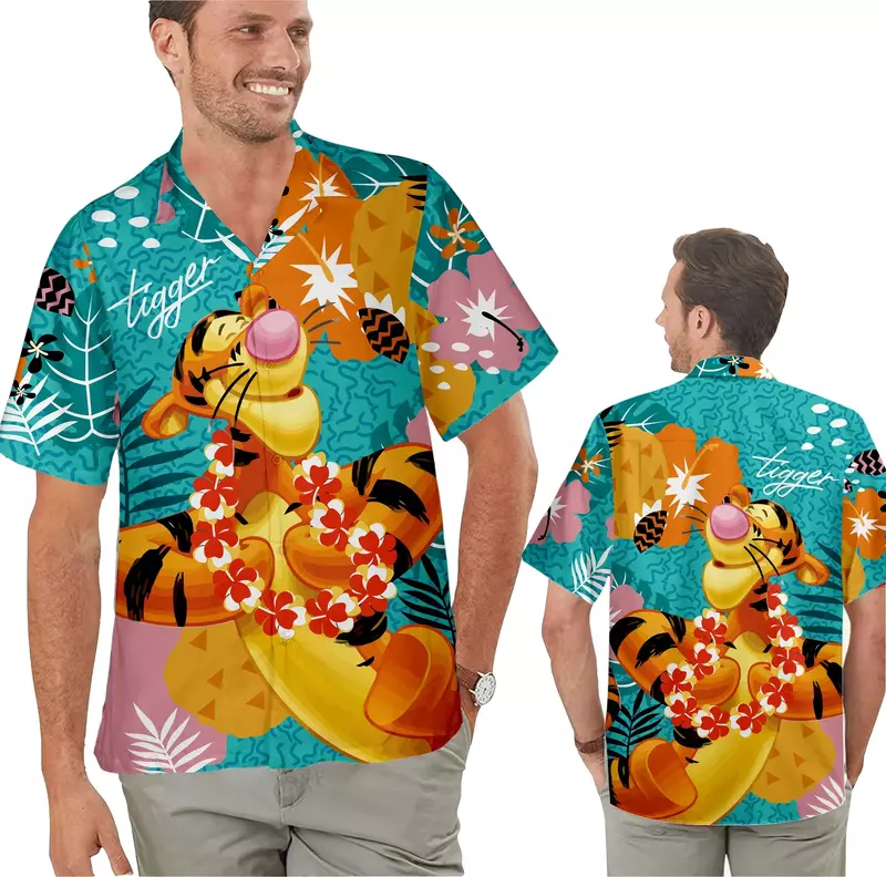 Гавайские рубашки Tigger, модные мужские и женские рубашки с коротким рукавом, Гавайские рубашки Диснея, повседневные пляжные Рубашки, Топы в стиле Харадзюку