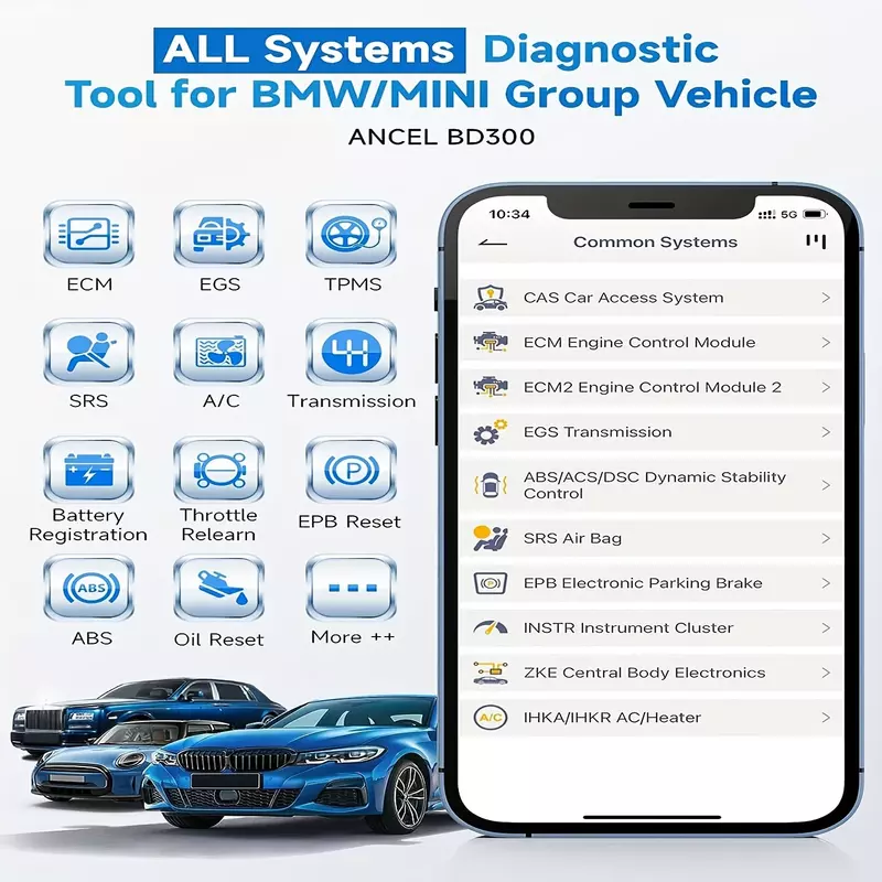 Pemindai OBD2 Bluetooth BD300, pembaca kode sistem penuh dan alat diagnostik untuk kendaraan dengan layanan pendaftaran baterai