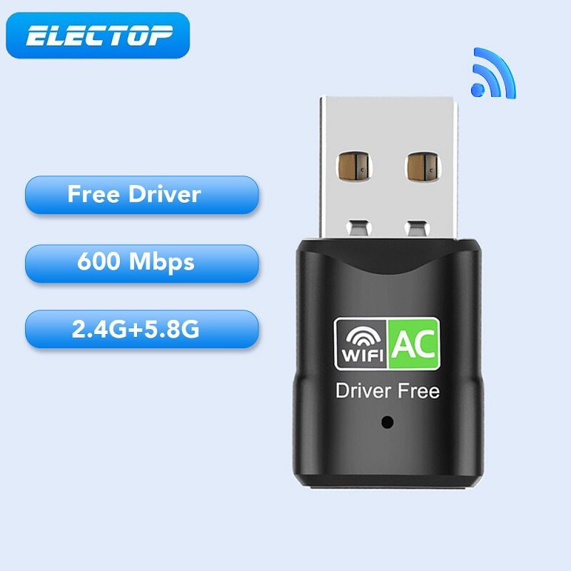 ELECTOP-USB Dongle Adaptador WiFi, Dual Band, Receptor WiFi, Plug and Play, Placa de Rede Sem Fio para Windows 7, 8, 10, 11, 600m, Free Drive