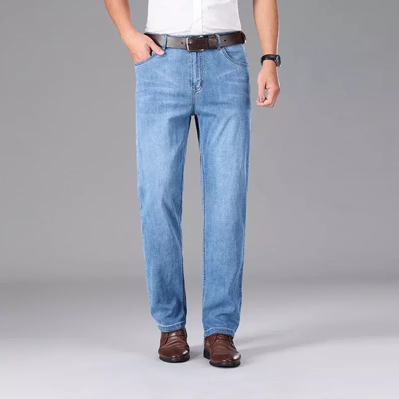 Pantalones vaqueros rectos de lujo para hombre, Jeans elásticos clásicos, suaves y finos, para negocios y ocio, verano, 2024