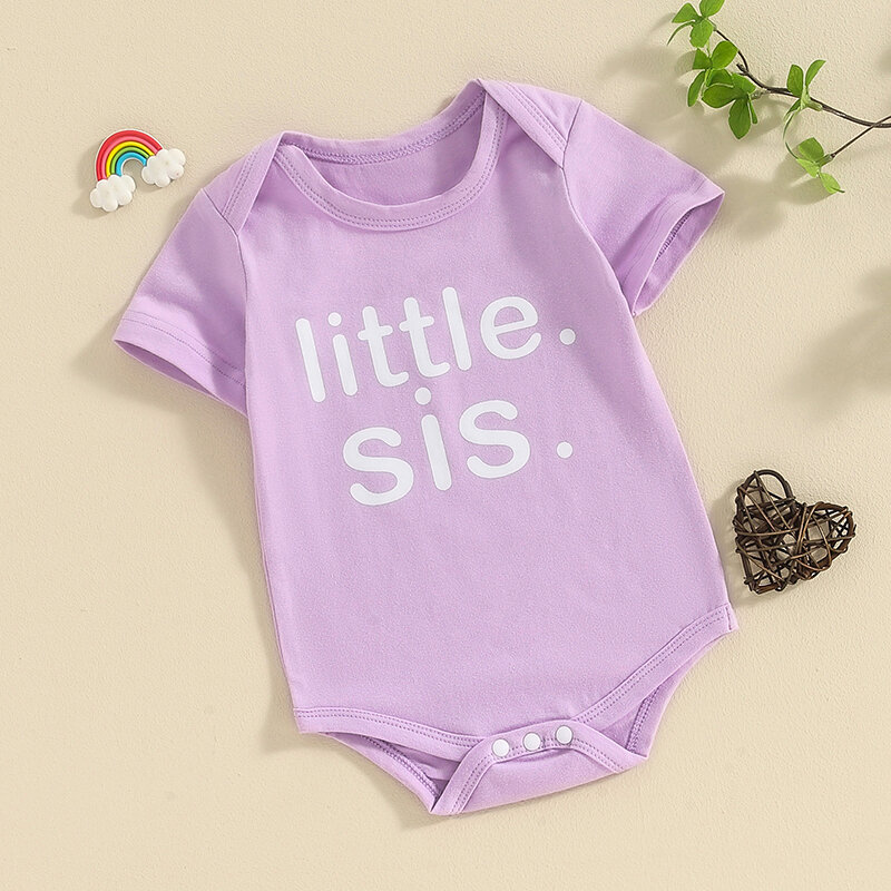 Baby Girls and Boys Romper Round Neck Short Sleeve Letter Print Jumpsuit Little Sister Brother Newborn Summer Outfits