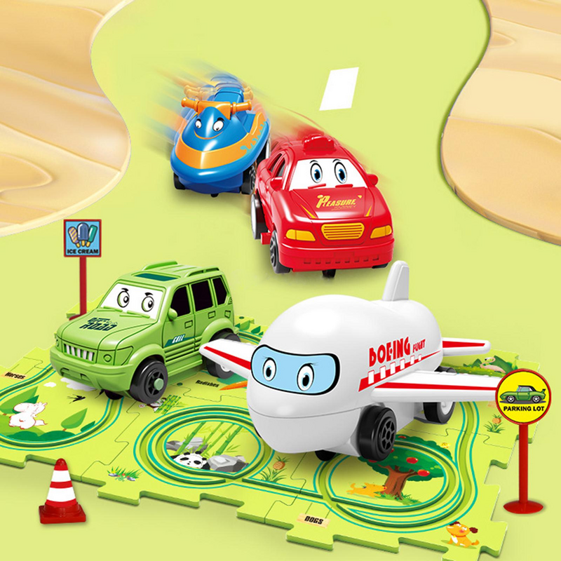Jeu de société de piste de voiture de course électrique, mini panneau de signalisation routière, jouets de puzzle de carte, ensemble de piste de bricolage