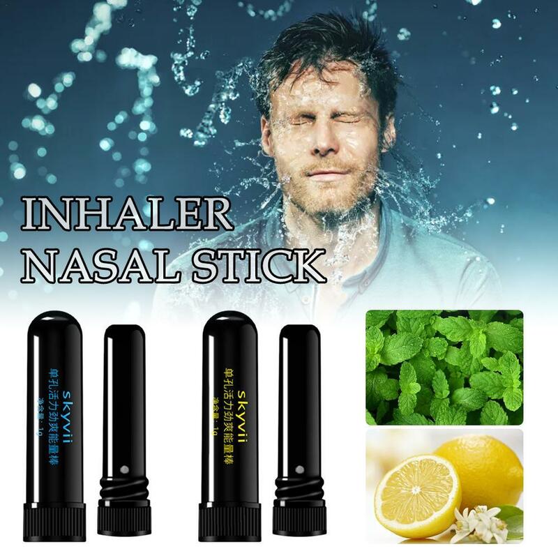 Inhalador Nasal de menta y limón, tubos de aromaterapia a base de hierbas naturales con aceites de refrigeración, palo de respiración portátil para el cuidado de la salud