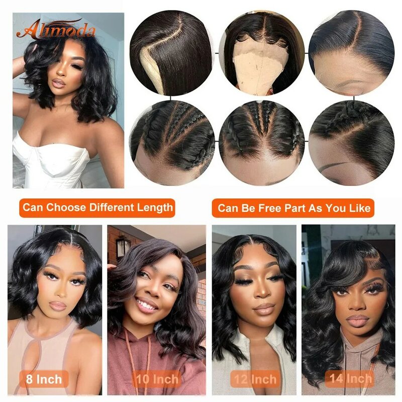 Body Wave HD Transparent Lace Front Bob Wig 13x4 Human Hair Wigs 250% Short Body Wave Bob Wigs For Women Pre-plucked Hairline