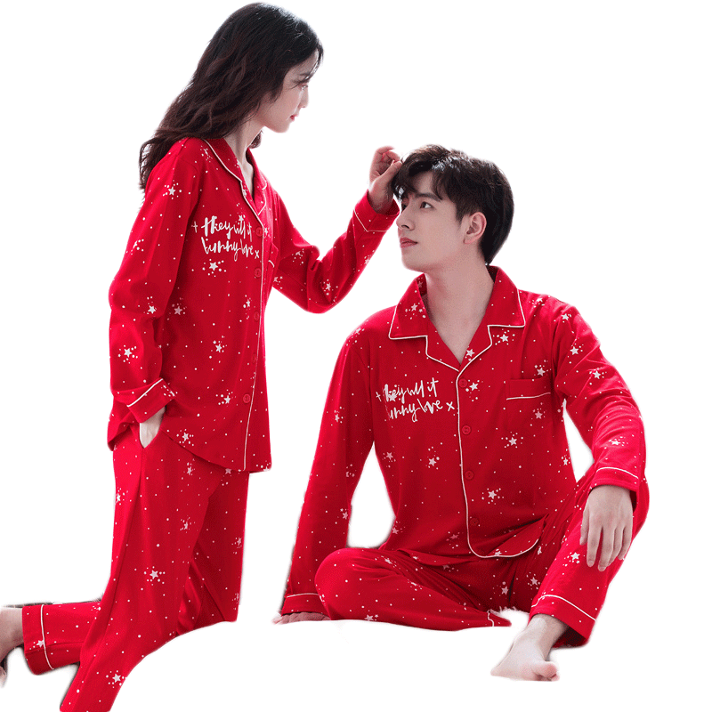 Пижамный комплект для пар, из 100% хлопка, с длинным рукавом