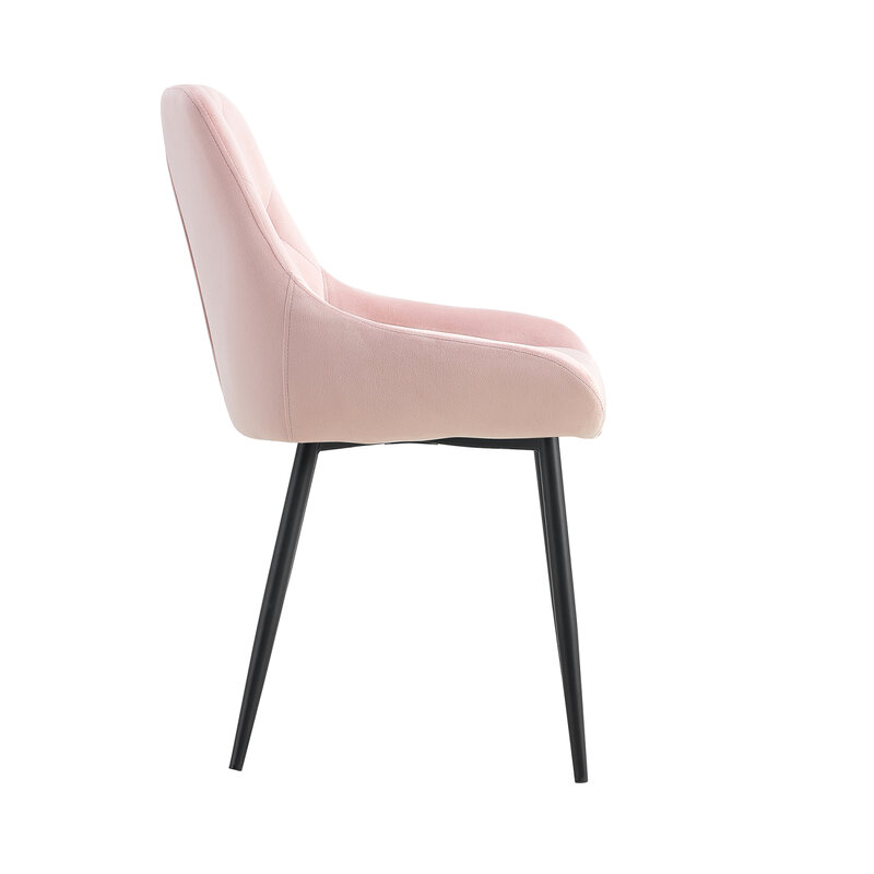 เก้าอี้ทรงโมเดิร์นกำมะหยี่สีชมพูที่ทันสมัยผ้าหุ้มเบาะเก้าอี้ด้านข้างมีขาสีดำสำหรับห้องนั่งเล่น perabot rumah
