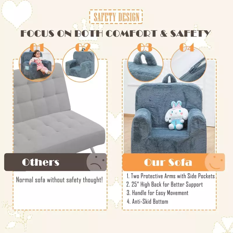 Kleinkind Plüsch Sessel Fuzzy Plüsch Kinder Sofa Couch Lese griff für einfache Bewegung & Doppelt aschen zur Aufbewahrung