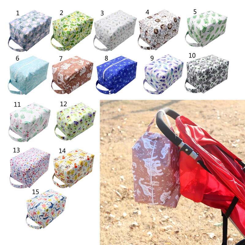 Y1UB Sacos secos e molhados para fraldas pano reutilizáveis, grandes pendurados com botões para carrinho criança