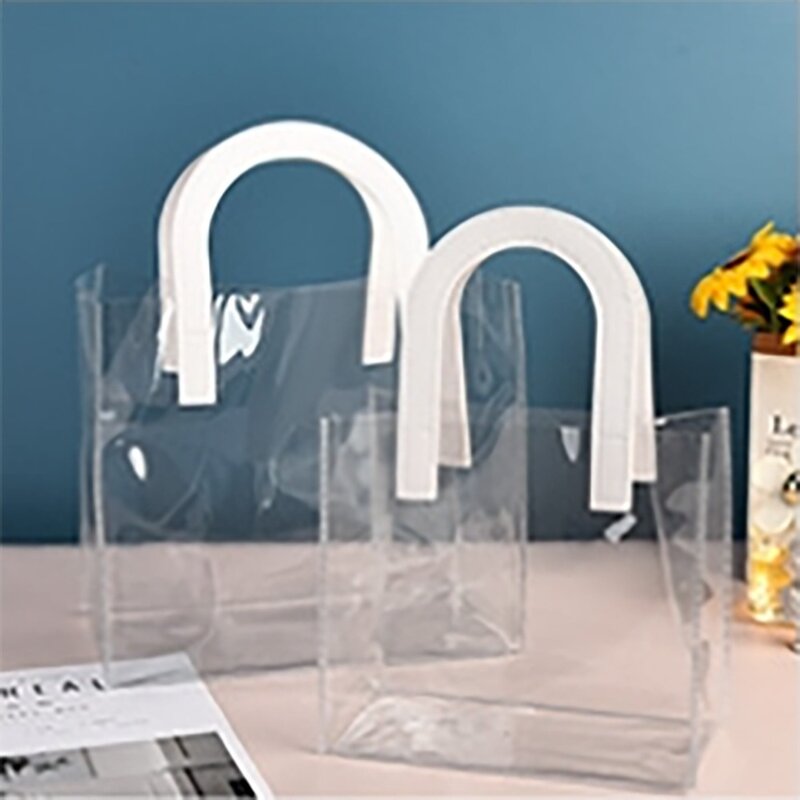Bolso de mano transparente de PVC, bolsa de almacenamiento de alta calidad con asa en forma de U, impermeable, para regalo