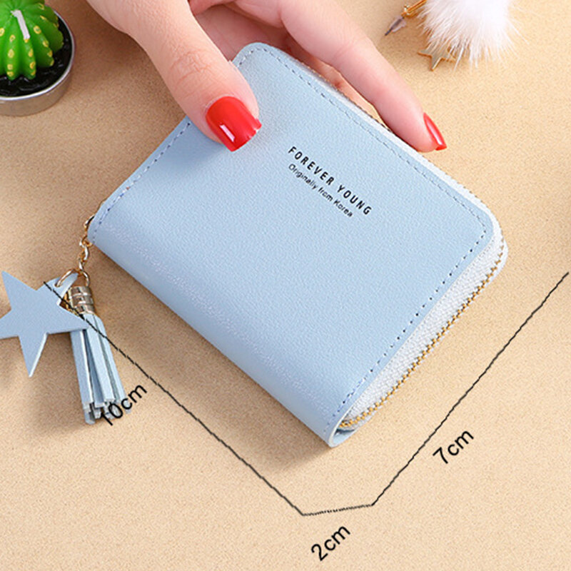 Women Short Wallet Simple Square Wallet Zipper PU Leather Wallet Tassel Mini Coin Purse Female Credit Bank Card Holder cartera